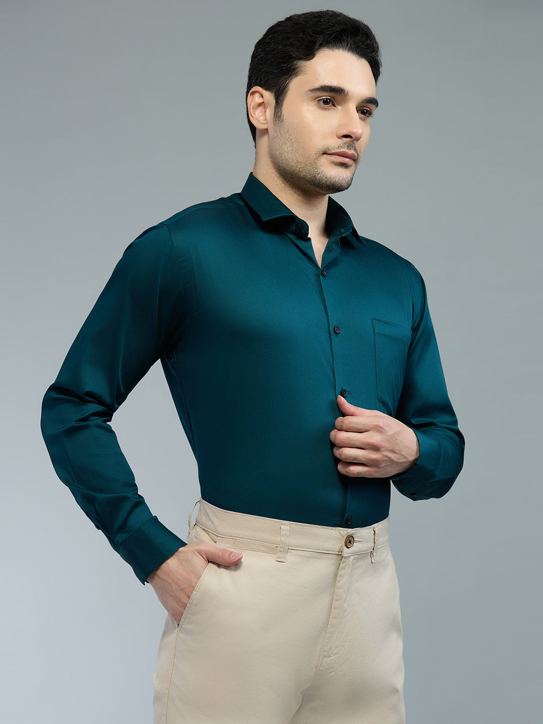 Bottle Green - Kompanion Men's Solid Shirt | Lycra