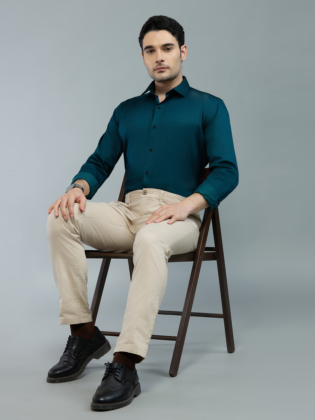 Bottle Green - Kompanion Men's Solid Shirt | Lycra