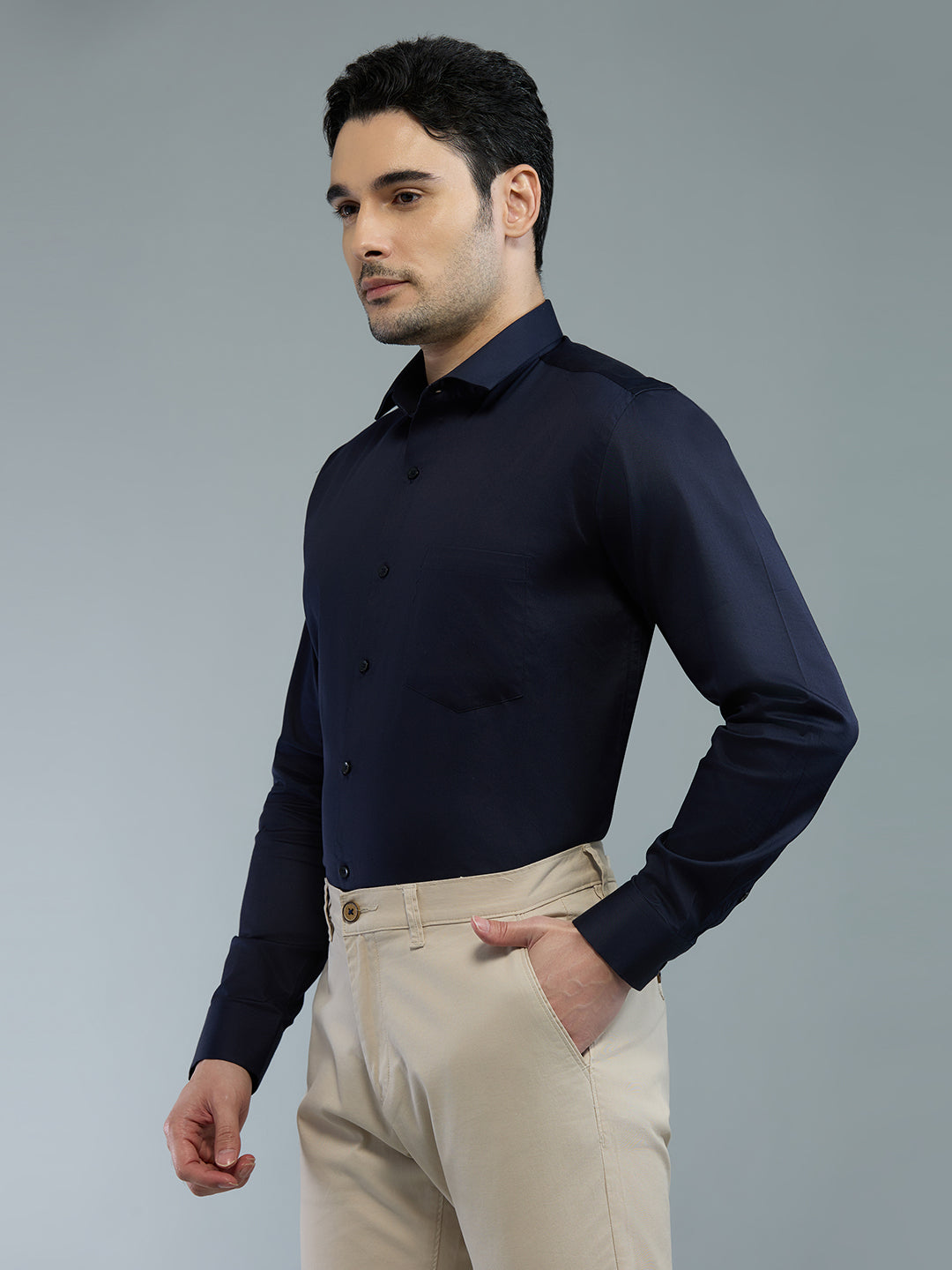 Navy Blue - Kompanion Men's Solid Shirt | Lycra