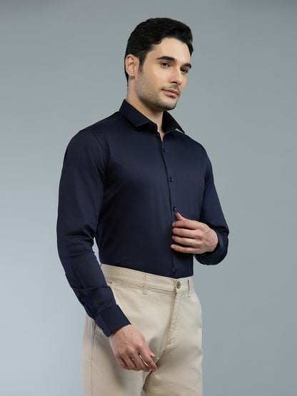 Navy Blue - Kompanion Men's Solid Shirt | Lycra
