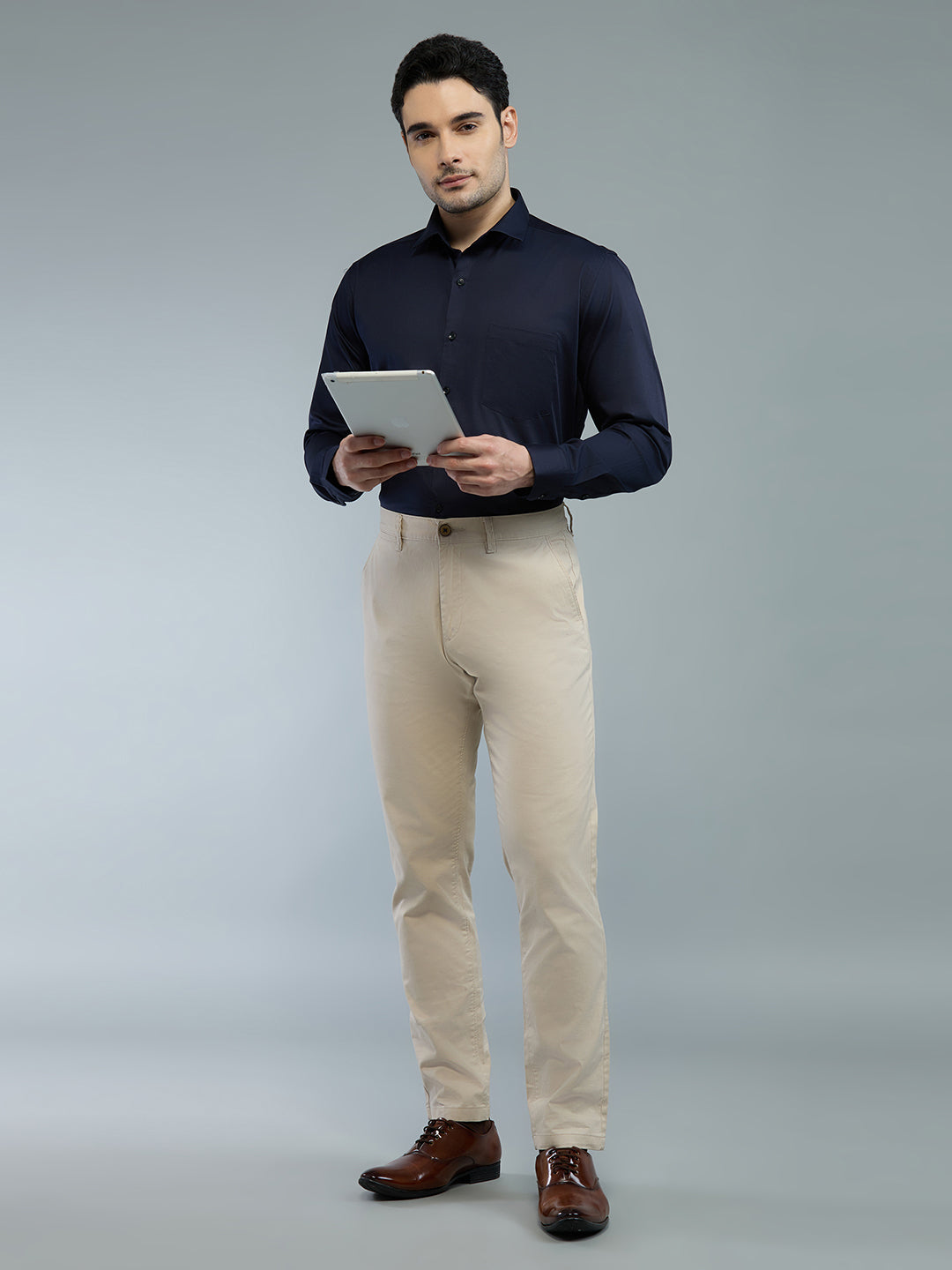 Navy Blue - Kompanion Men's Solid Shirt | Lycra
