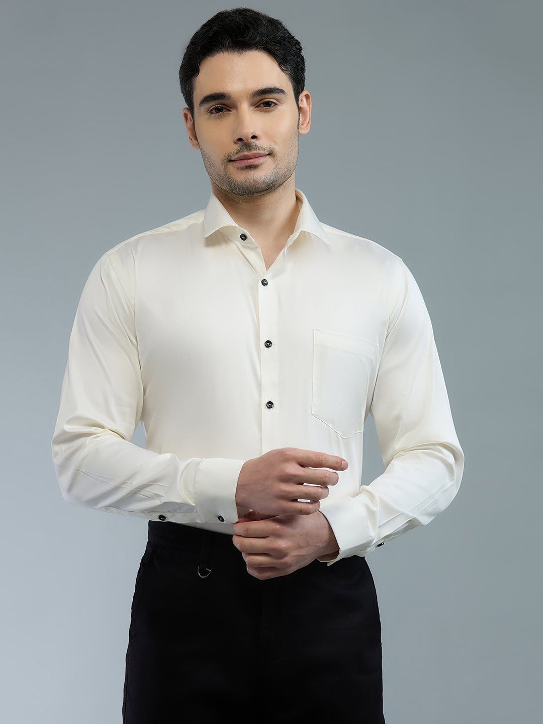 Cream - Kompanion Men's Solid Shirt | Lycra