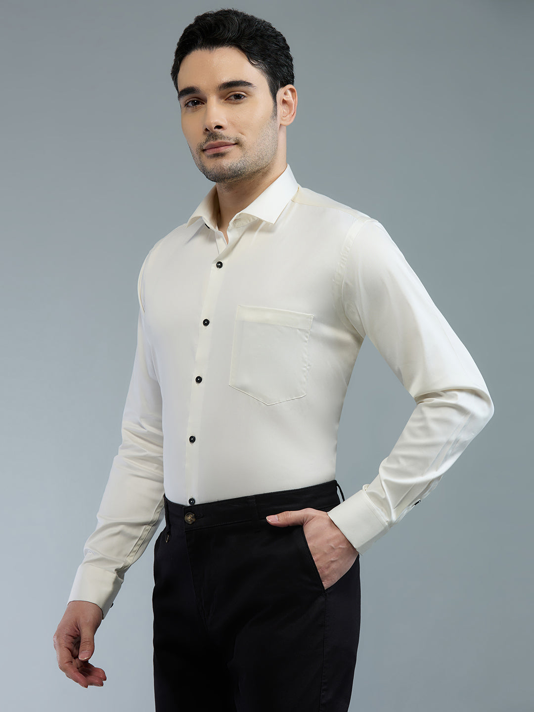 Cream - Kompanion Men's Solid Shirt | Lycra