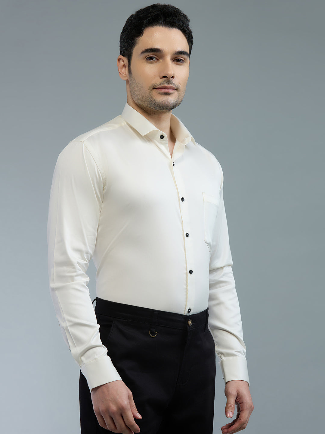 Cream - Kompanion Men's Solid Shirt | Lycra