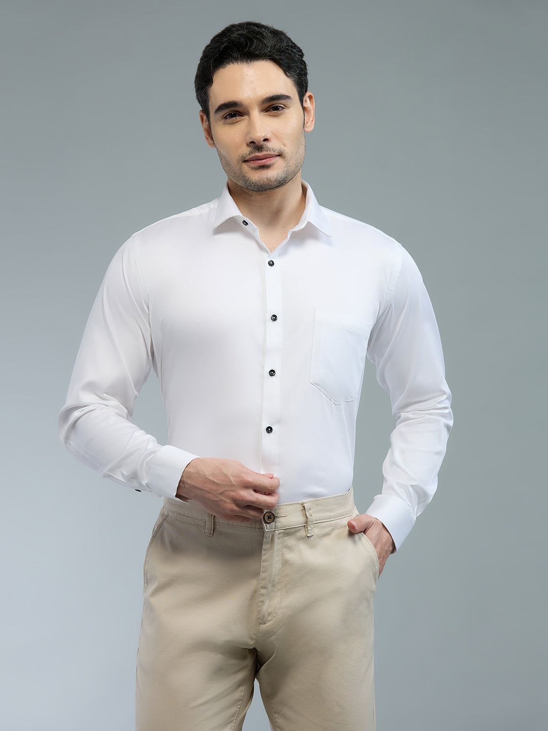Plain White - Kompanion Men's Solid Shirt | Lycra