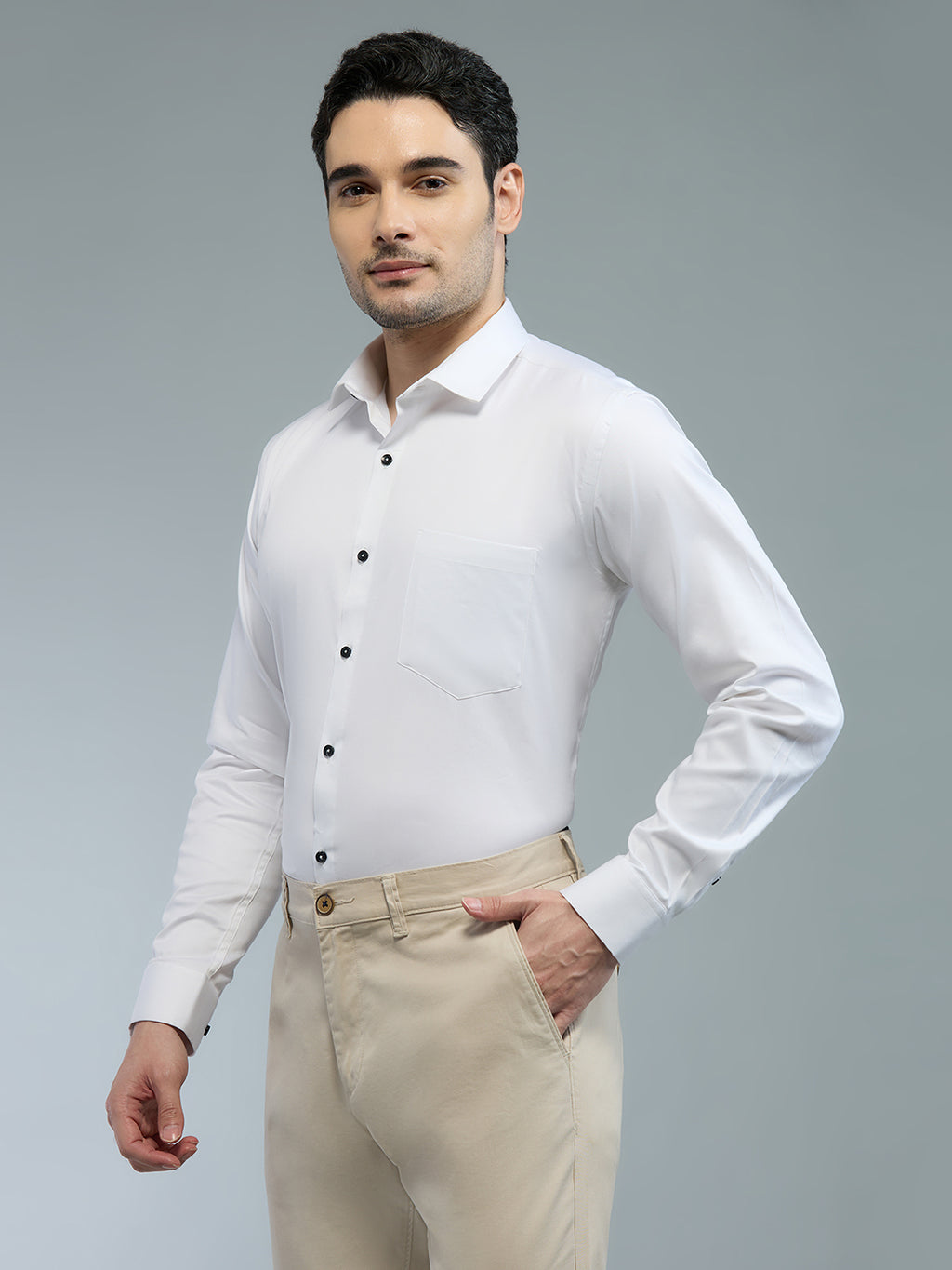 Plain White - Kompanion Men's Solid Shirt | Lycra