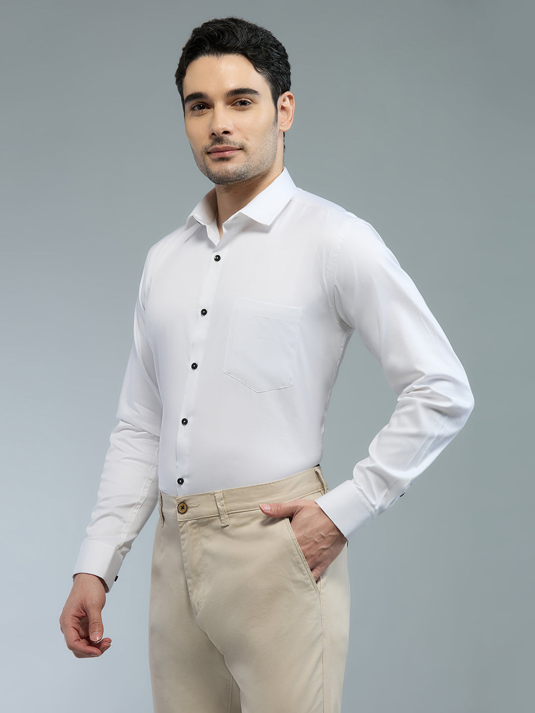 Plain White - Kompanion Men's Solid Shirt | Lycra
