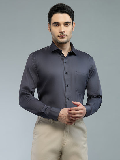 Dark Grey - Kompanion Men's Solid Shirt | Lycra
