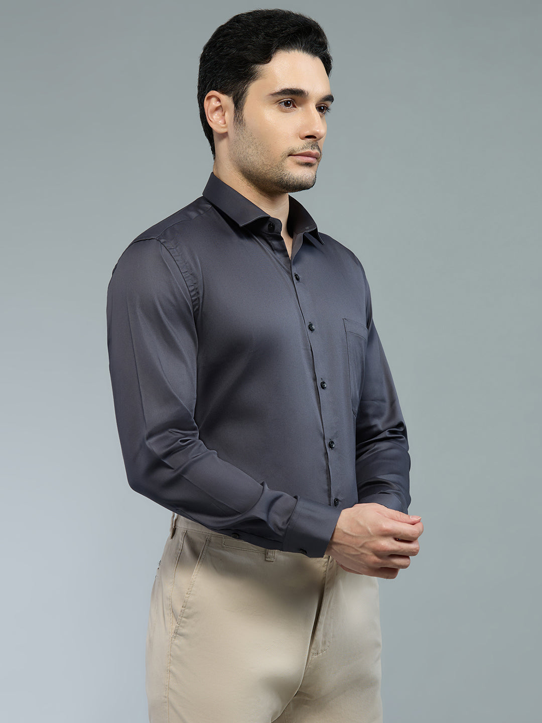 Dark Grey - Kompanion Men's Solid Shirt | Lycra