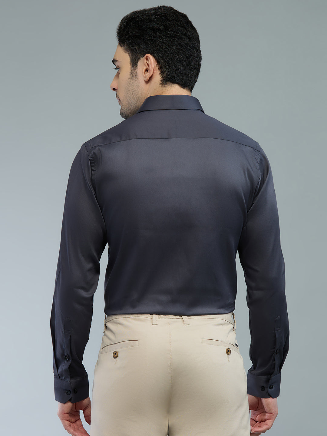 Dark Grey - Kompanion Men's Solid Shirt | Lycra