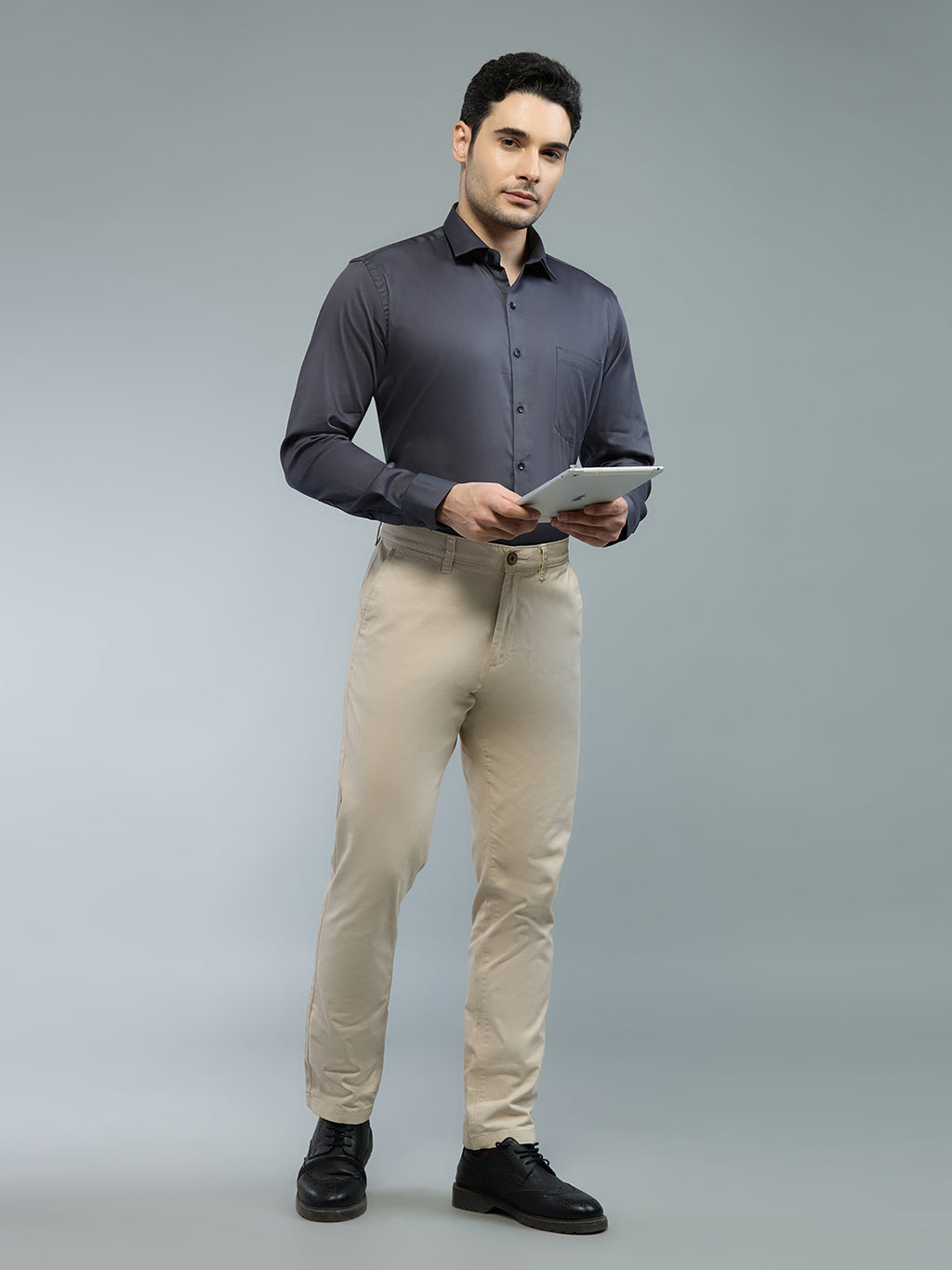 Dark Grey - Kompanion Men's Solid Shirt | Lycra