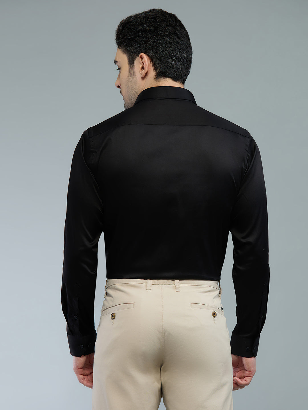 Plain Black - Kompanion Men's Solid Shirt | Lycra