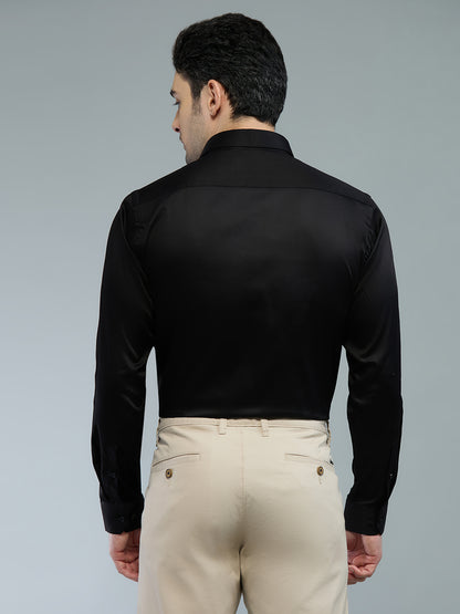 Plain Black - Kompanion Men's Solid Shirt | Lycra