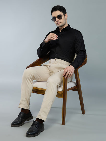 Plain Black - Kompanion Men's Solid Shirt | Lycra