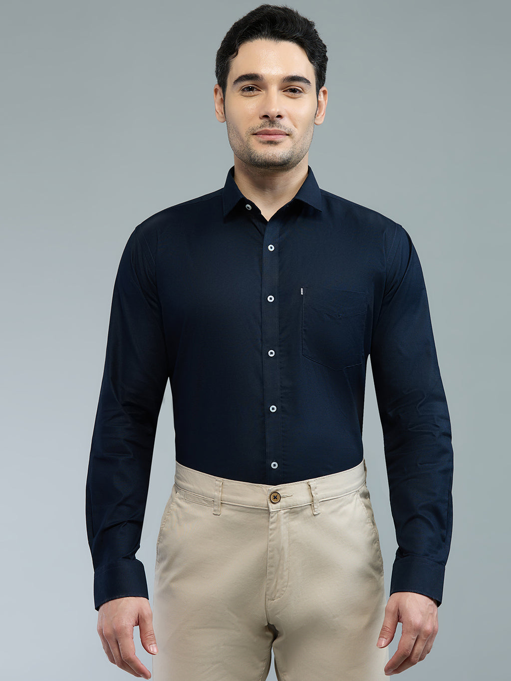 KOMPANION Men's Smart Office Navy Blue Shirt | Oxford