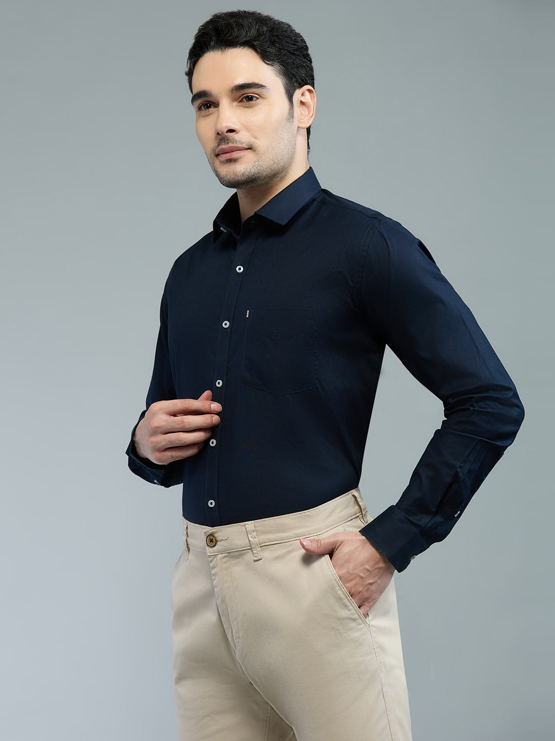 KOMPANION Men's Smart Office Navy Blue Shirt | Oxford