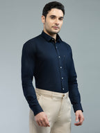 KOMPANION Men's Smart Office Navy Blue Shirt | Oxford