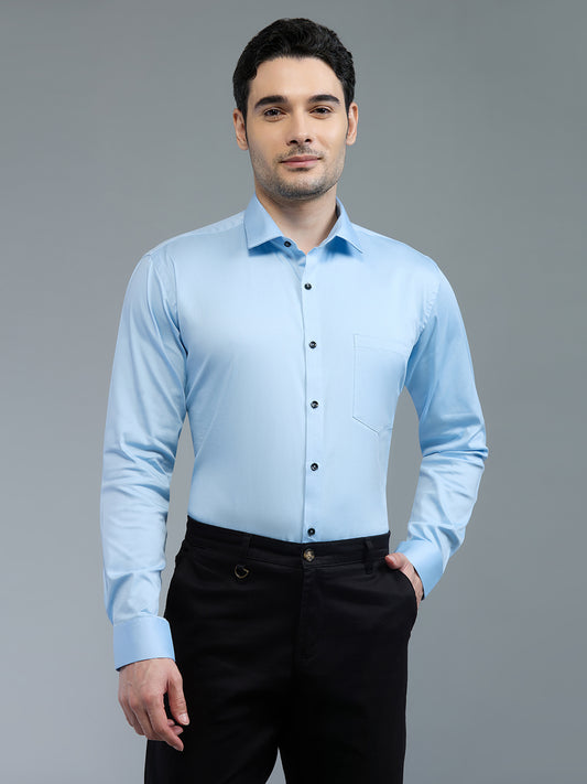 Sky Blue- Kompanion Men's Solid Shirt | Lycra