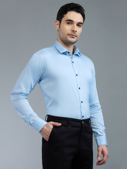 Sky Blue- Kompanion Men's Solid Shirt | Lycra