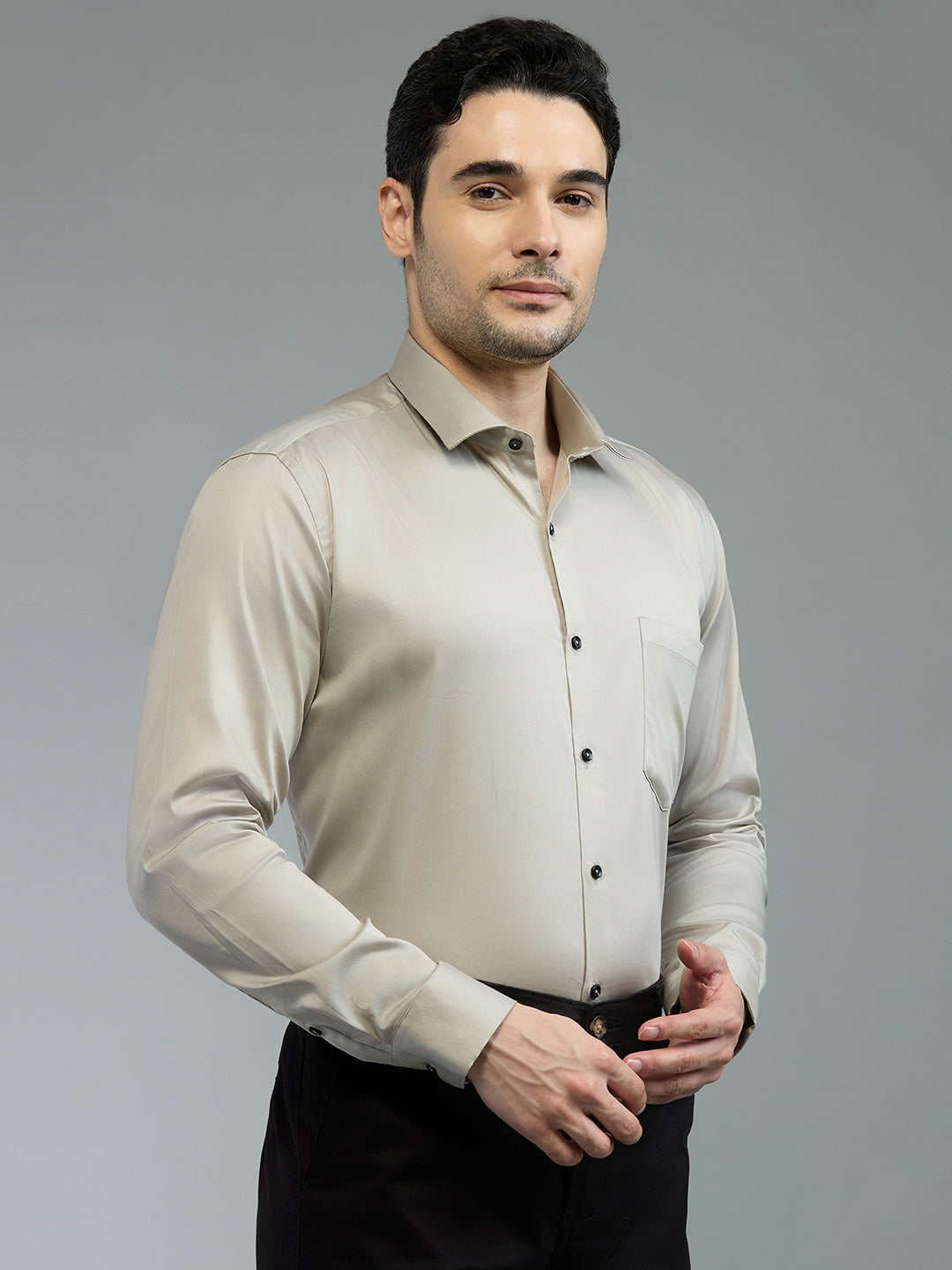 Dove Grey - Kompanion Men's Solid Shirt | Lycra