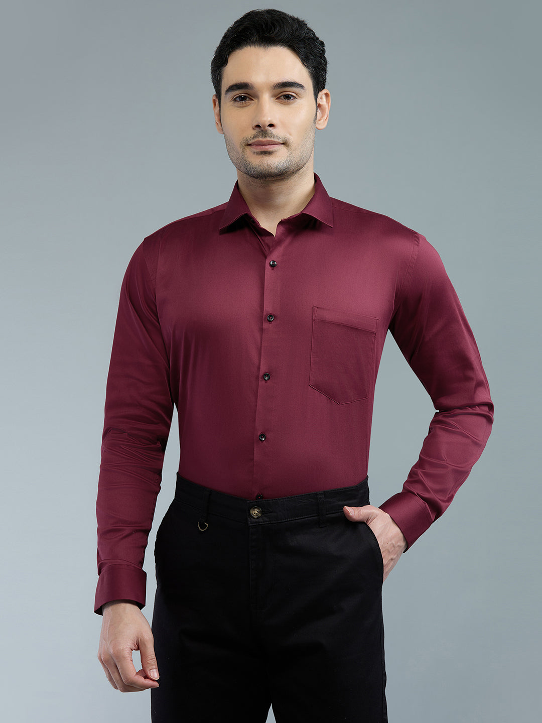 Rani Pink - Kompanion Men's Solid Shirt | Lycra