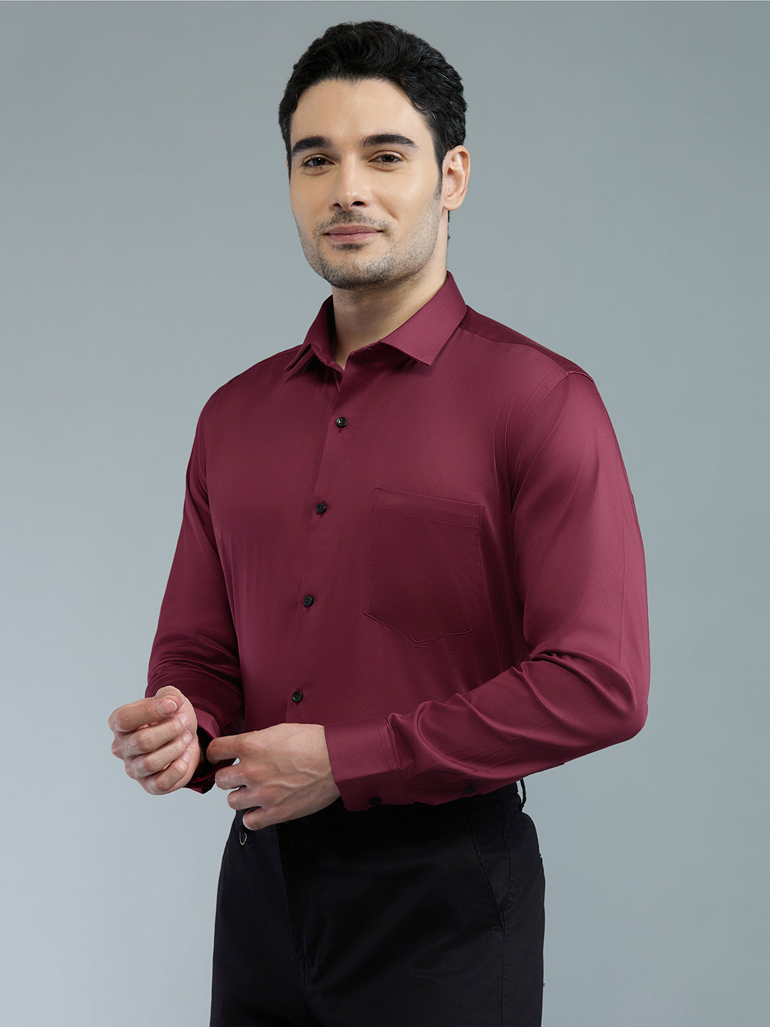 Rani Pink - Kompanion Men's Solid Shirt | Lycra