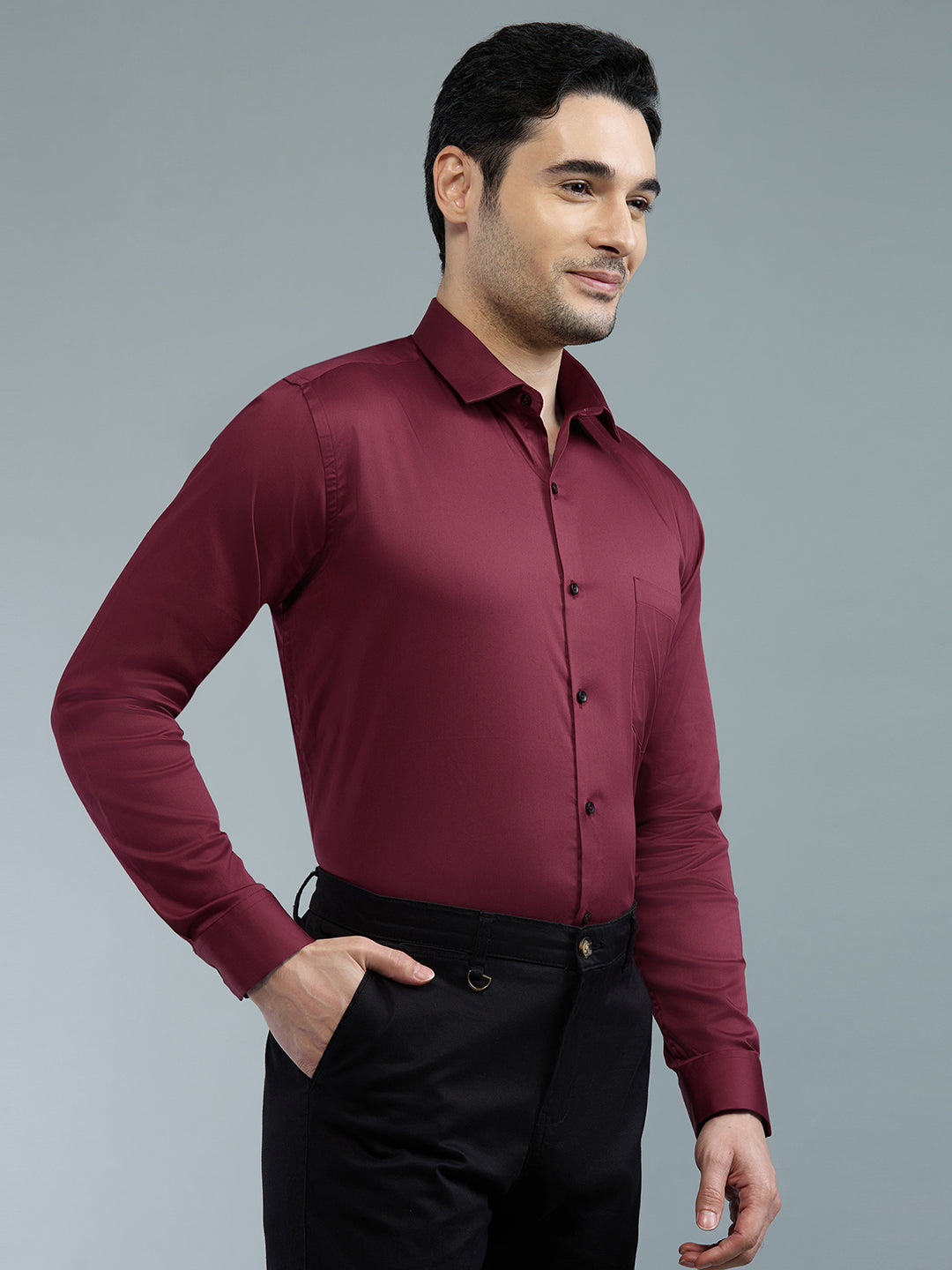 Rani Pink - Kompanion Men's Solid Shirt | Lycra
