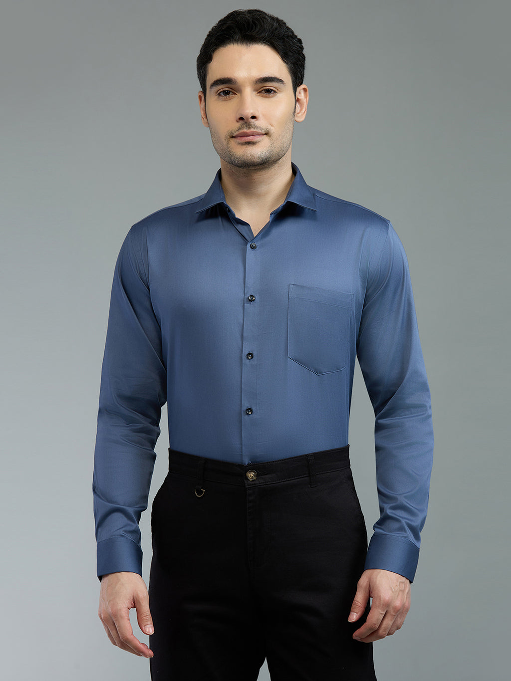 Blue Grey - Kompanion Men's Solid Shirt | Lycra