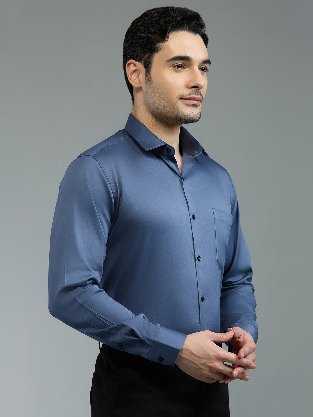 Blue Grey - Kompanion Men's Solid Shirt | Lycra