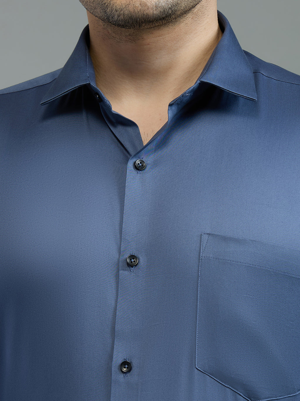 Blue Grey - Kompanion Men's Solid Shirt | Lycra
