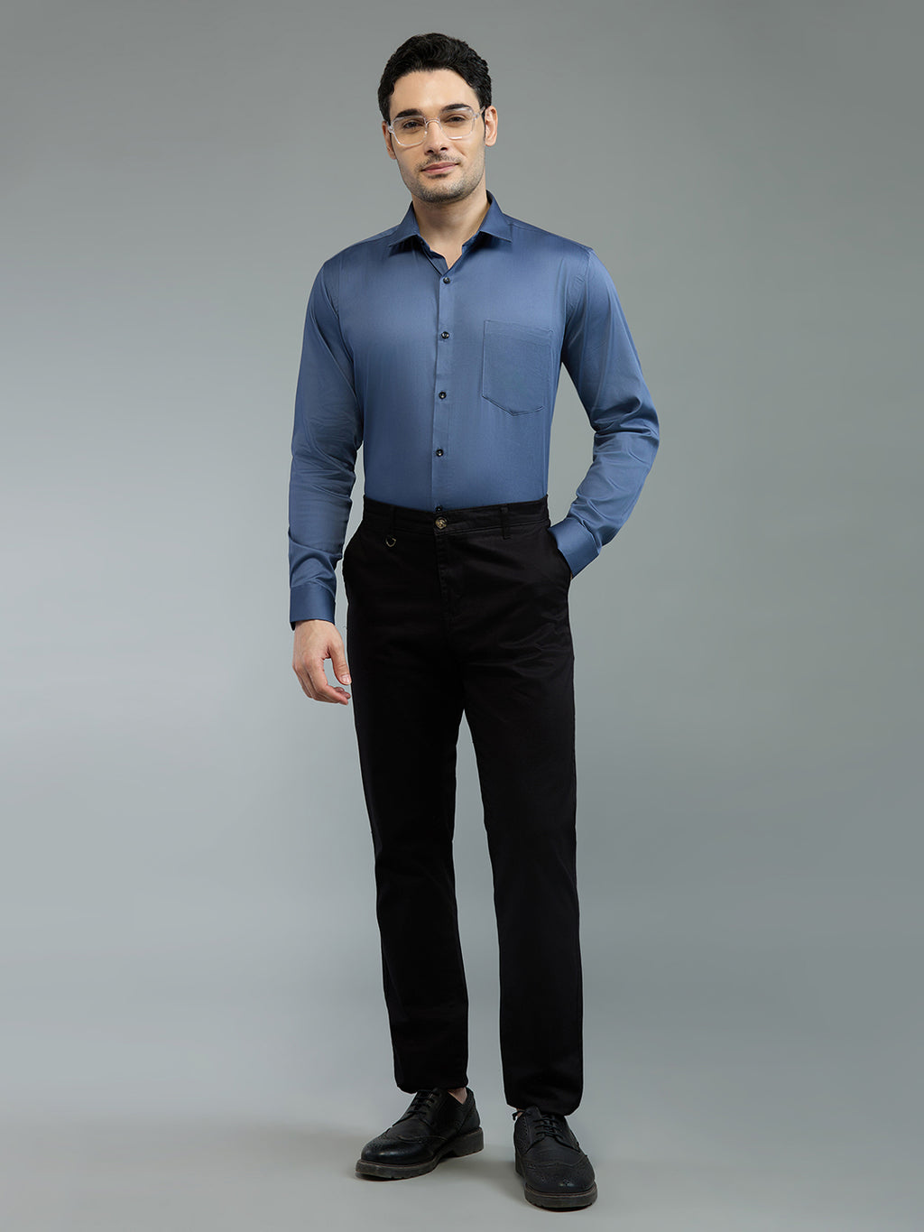 Blue Grey - Kompanion Men's Solid Shirt | Lycra