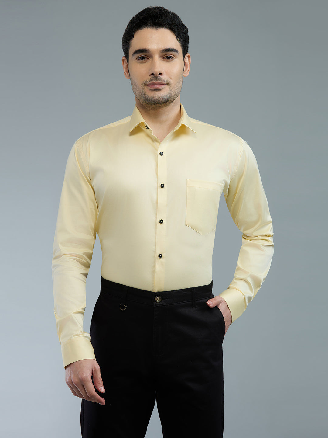 Light Yellow - Kompanion Men's Solid Shirt | Lycra