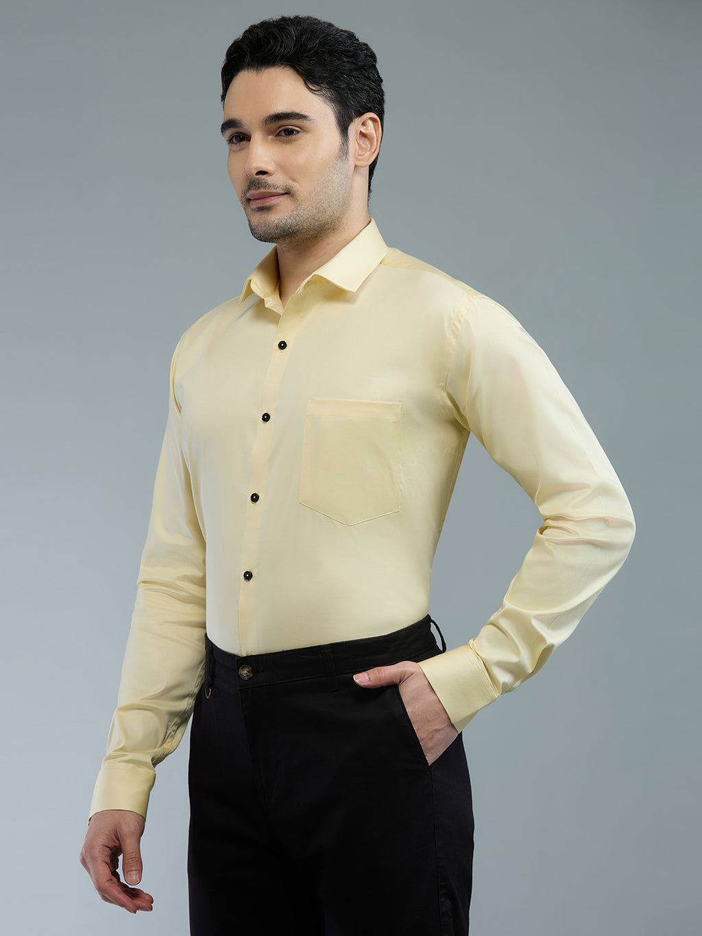 Light Yellow - Kompanion Men's Solid Shirt | Lycra