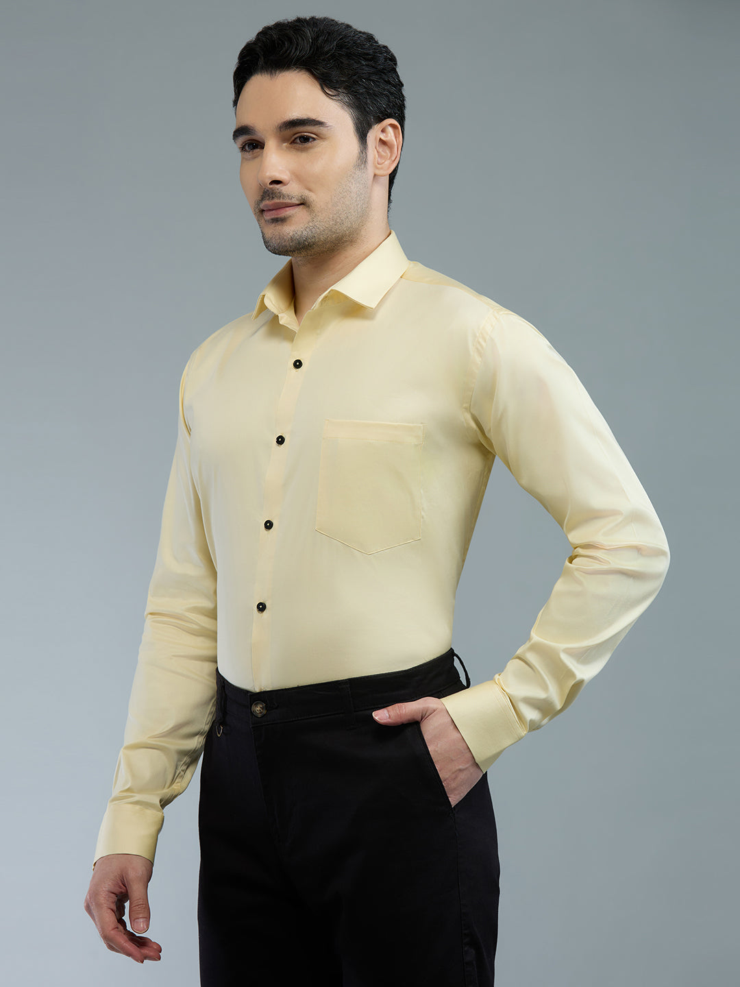 Light Yellow - Kompanion Men's Solid Shirt | Lycra