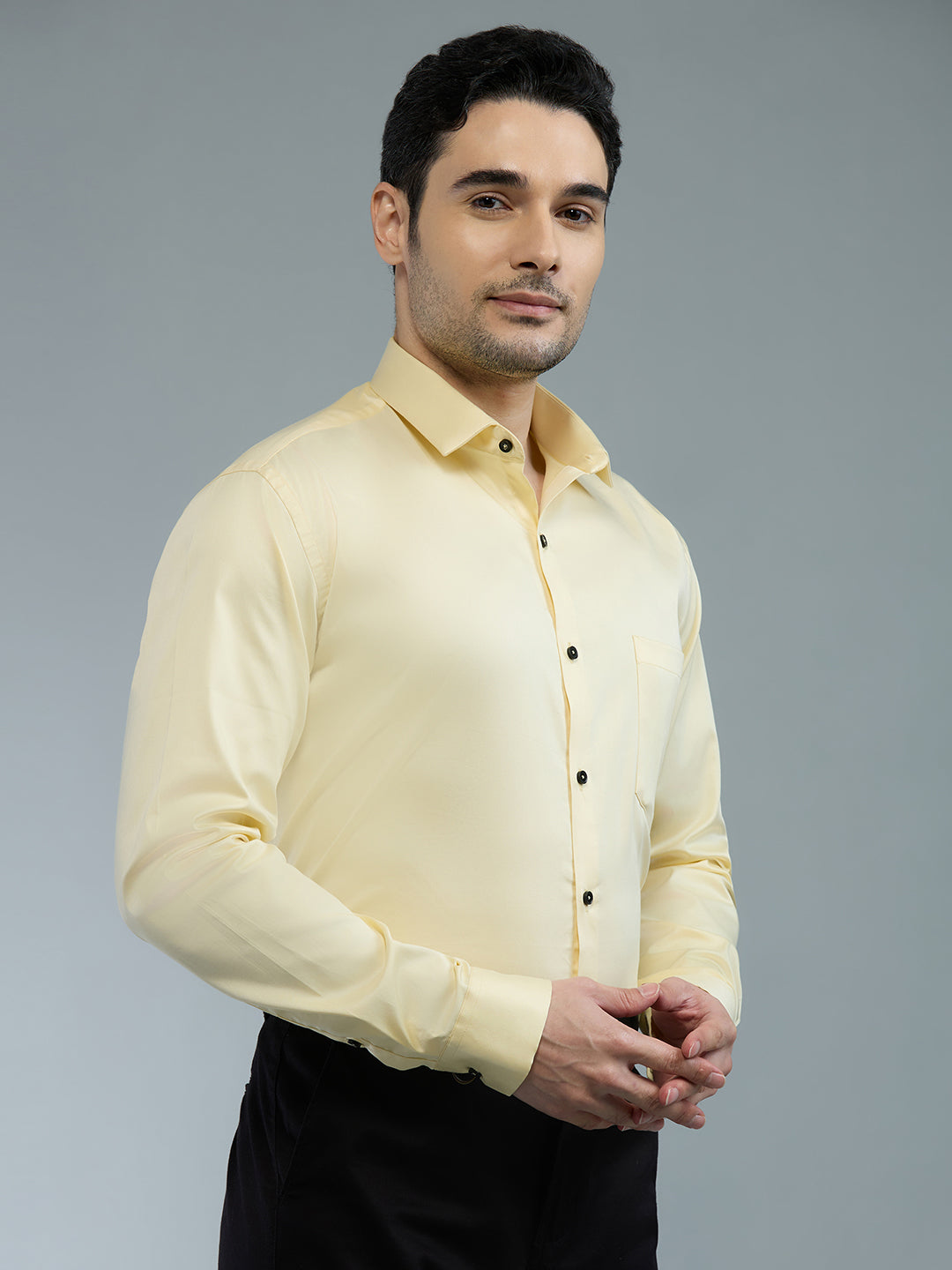 Light Yellow - Kompanion Men's Solid Shirt | Lycra