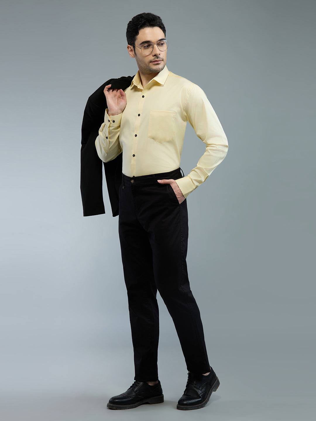 Light Yellow - Kompanion Men's Solid Shirt | Lycra