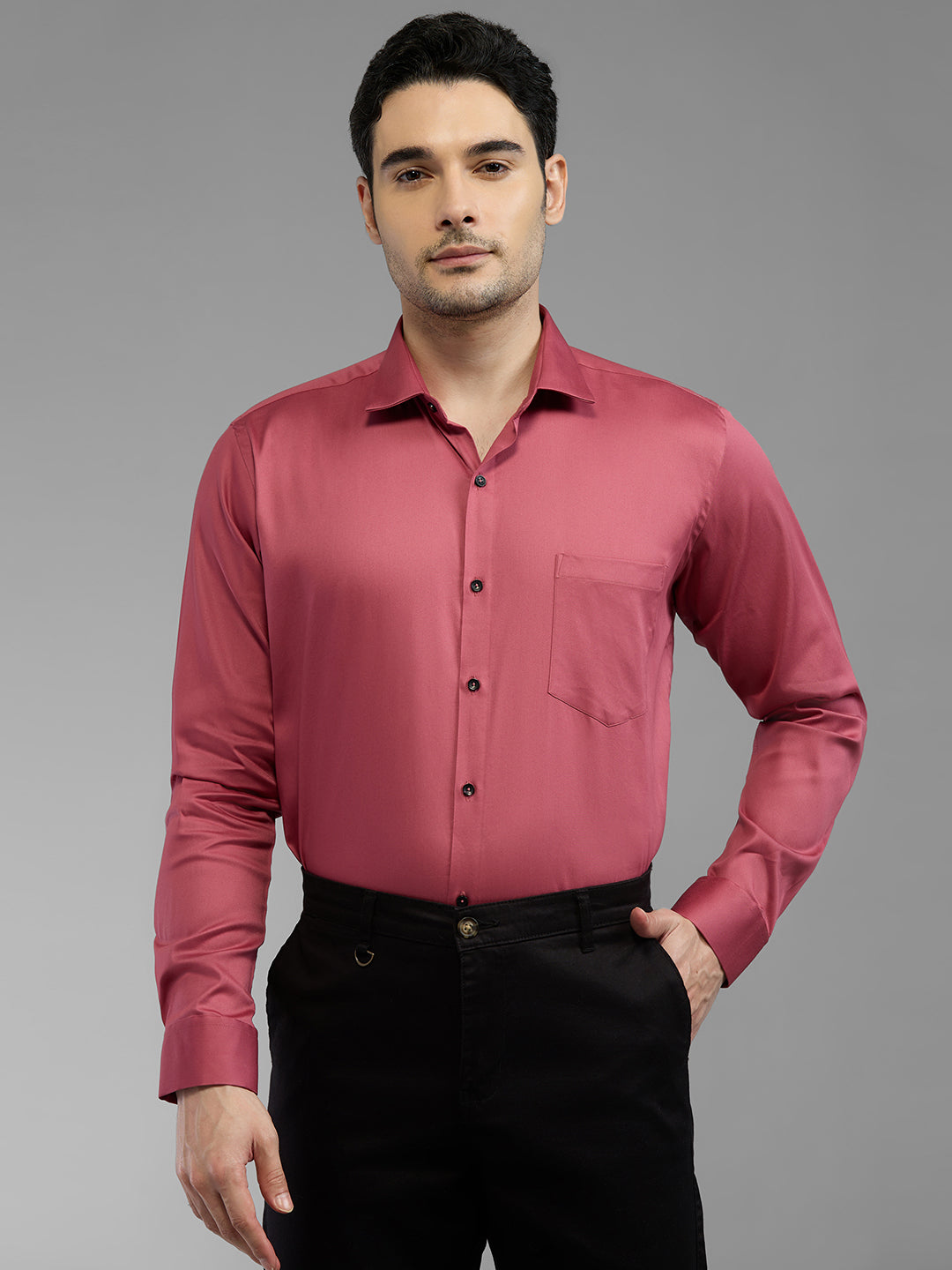 Brick Red - Kompanion Men's Solid Shirt | Lycra