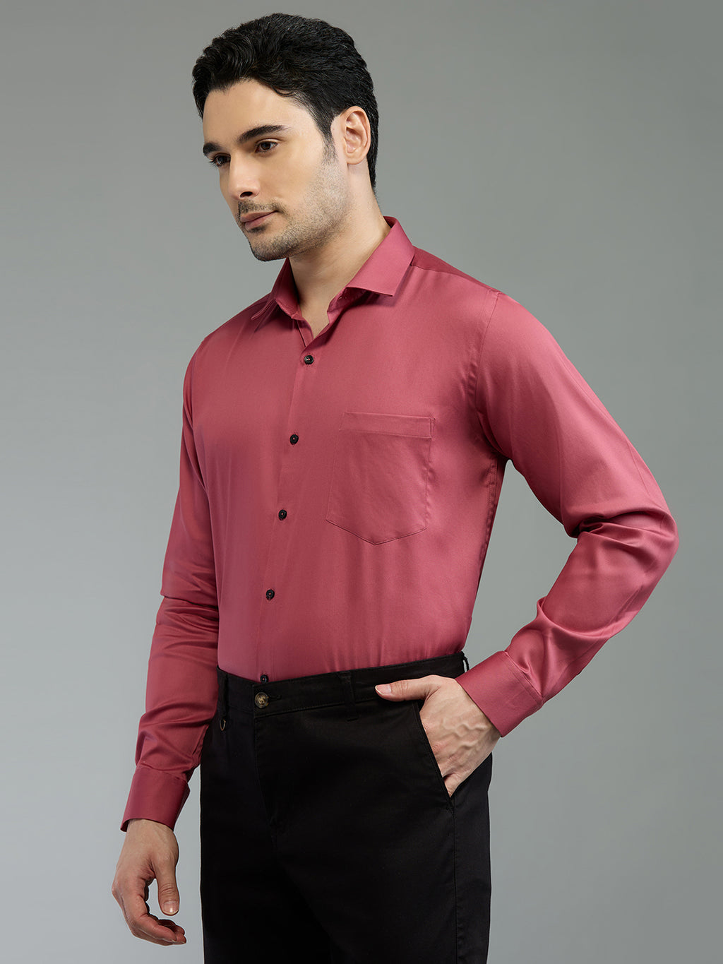 Brick Red - Kompanion Men's Solid Shirt | Lycra