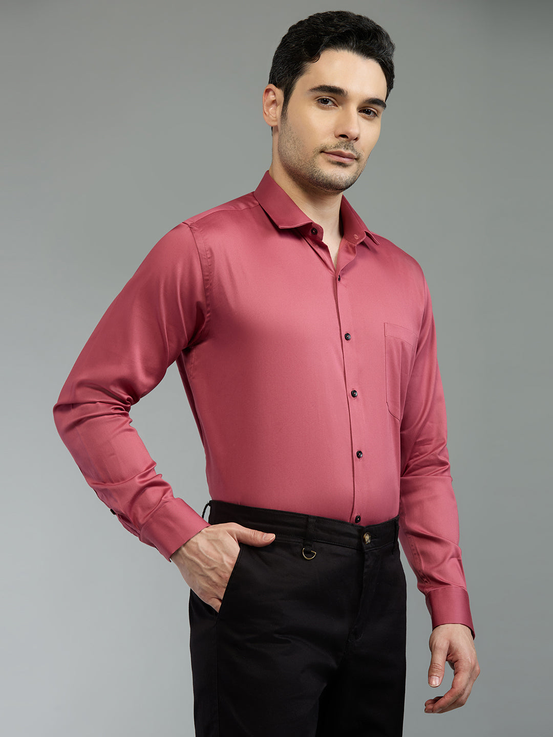 Brick Red - Kompanion Men's Solid Shirt | Lycra