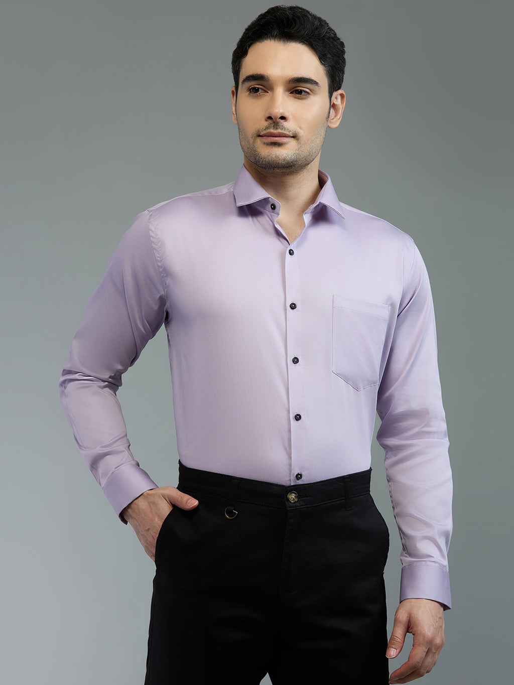 Light Purple - Kompanion Men's Solid Shirt | Lycra