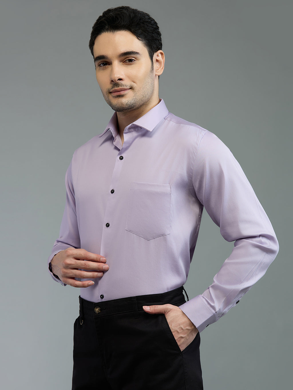 Light Purple - Kompanion Men's Solid Shirt | Lycra