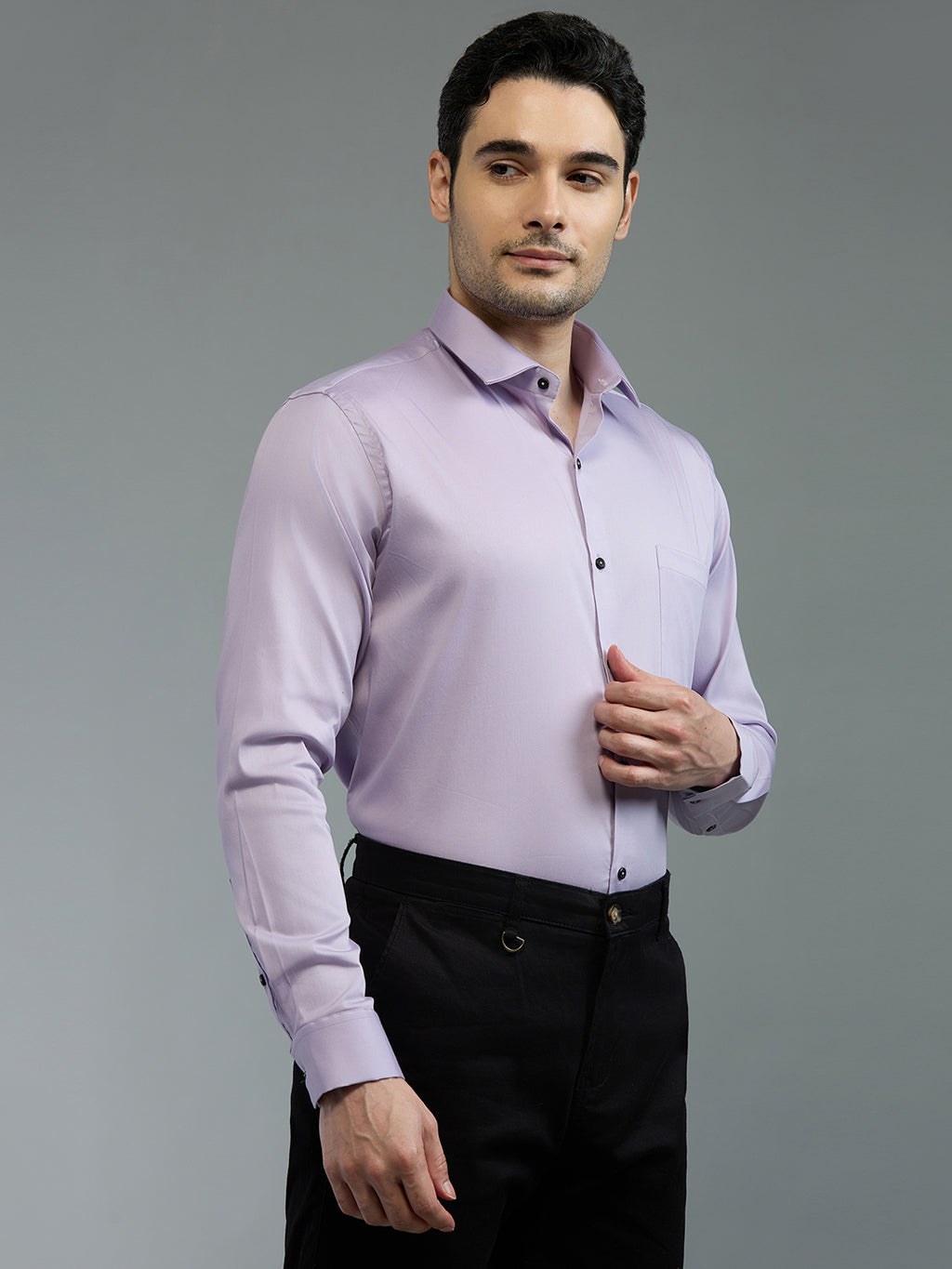 Light Purple - Kompanion Men's Solid Shirt | Lycra