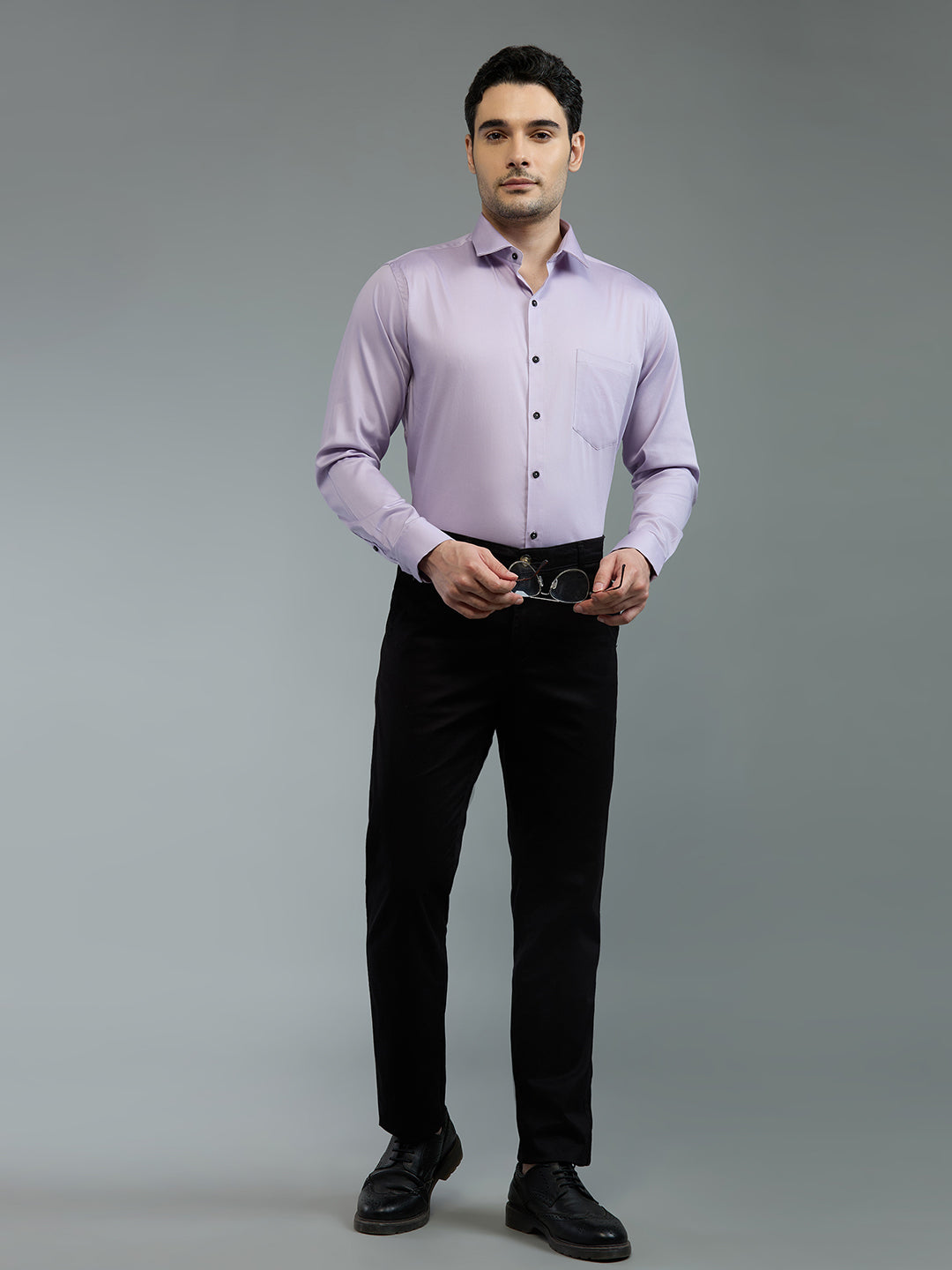 Light Purple - Kompanion Men's Solid Shirt | Lycra