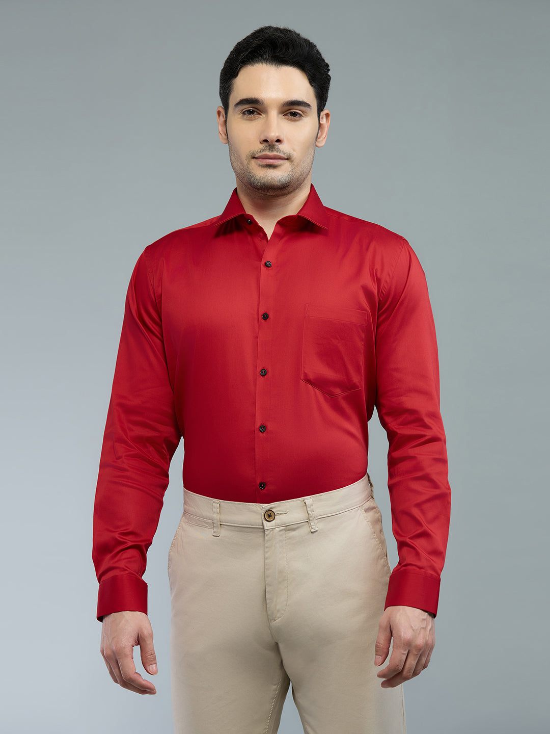 Red - Kompanion Men's Solid Shirt | Lycra