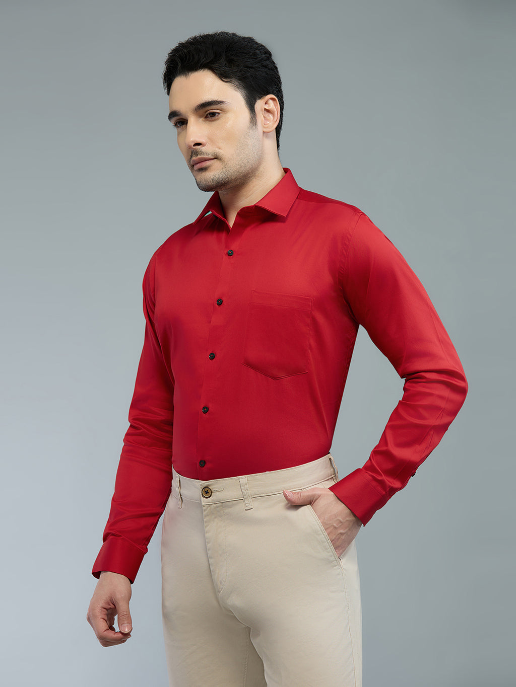 Red - Kompanion Men's Solid Shirt | Lycra