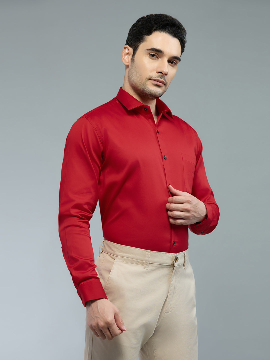 Red - Kompanion Men's Solid Shirt | Lycra