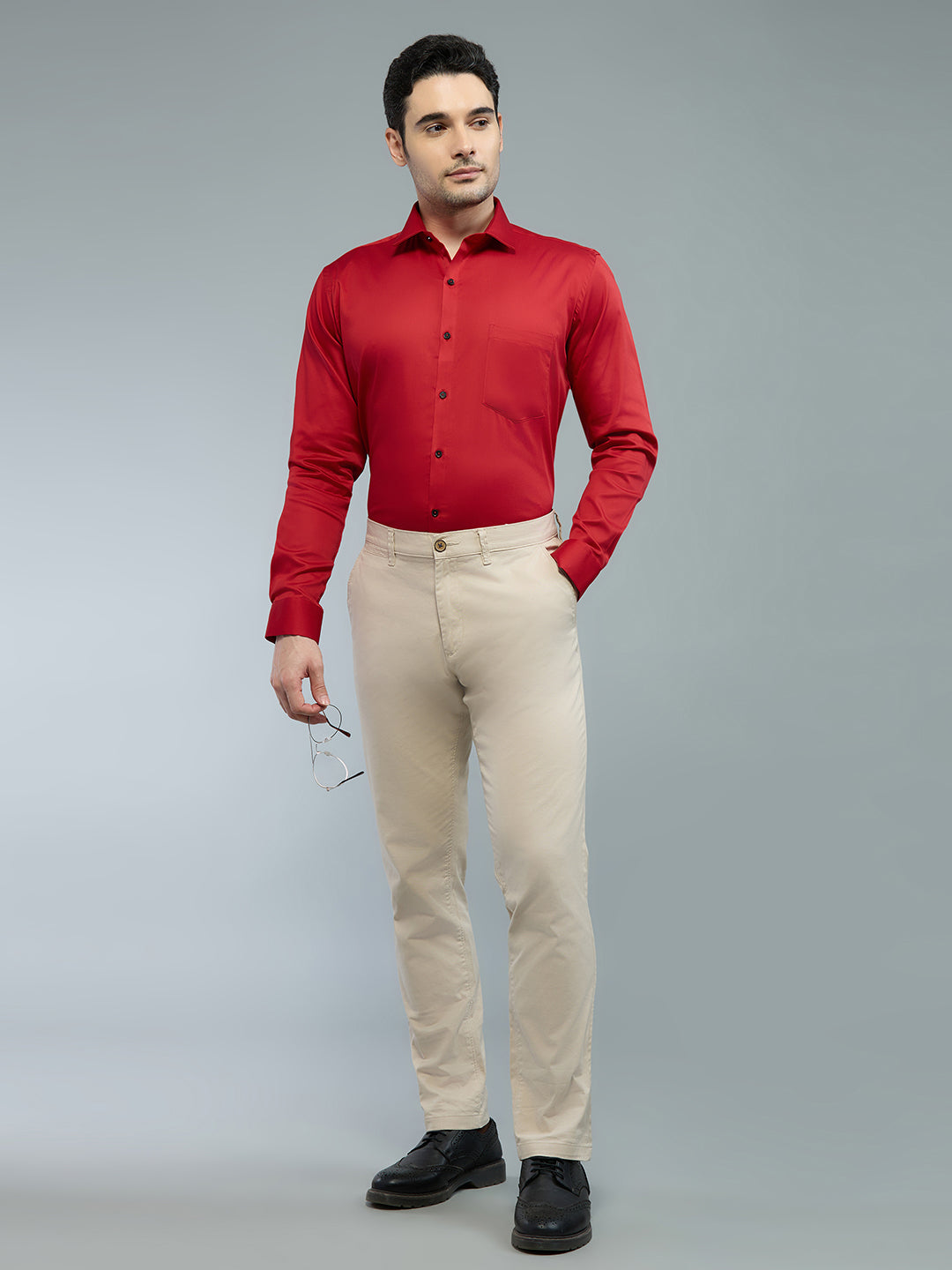 Red - Kompanion Men's Solid Shirt | Lycra