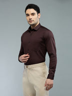 Brown - Kompanion Men's Solid Shirt | Lycra