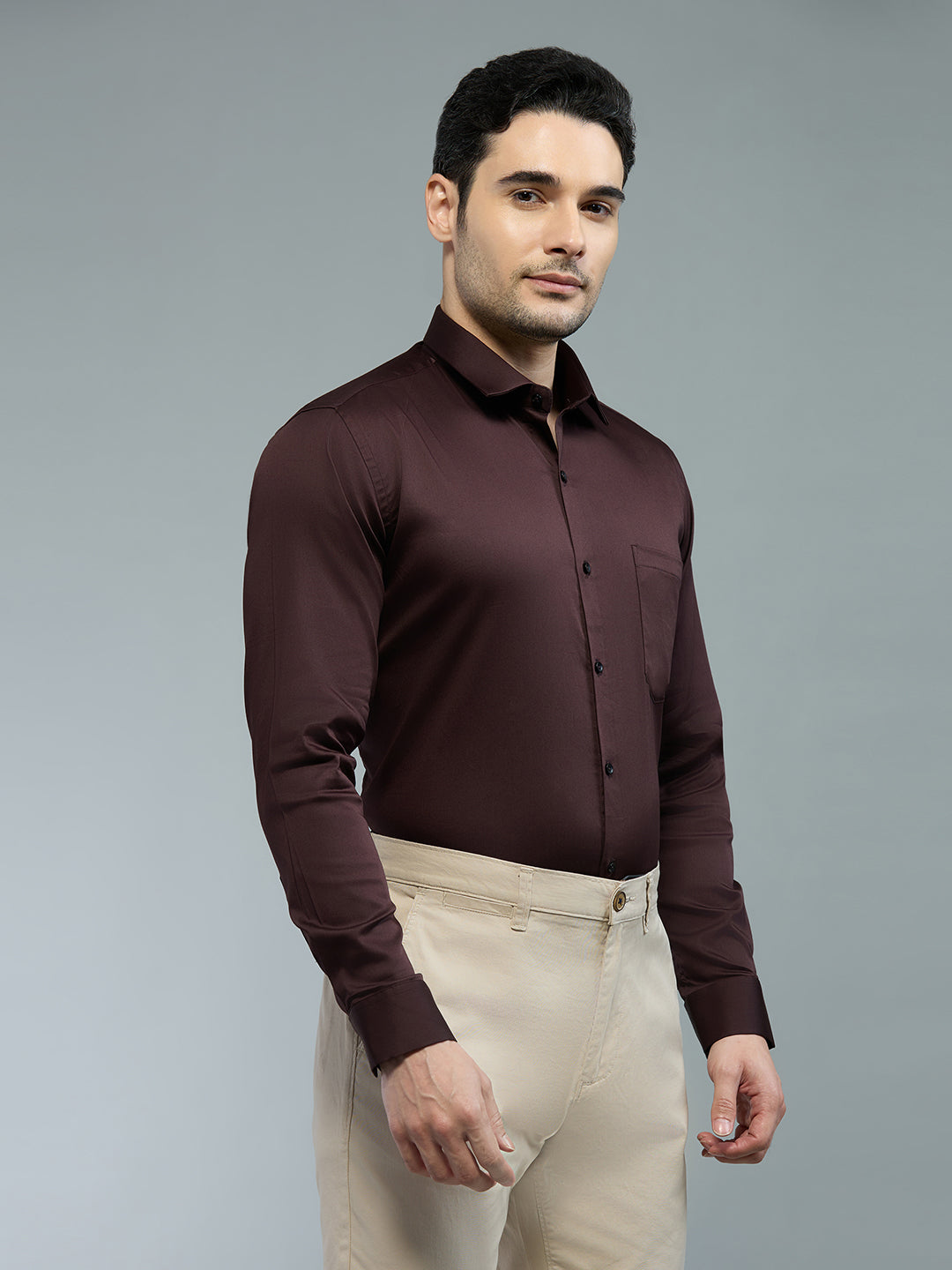 Brown - Kompanion Men's Solid Shirt | Lycra