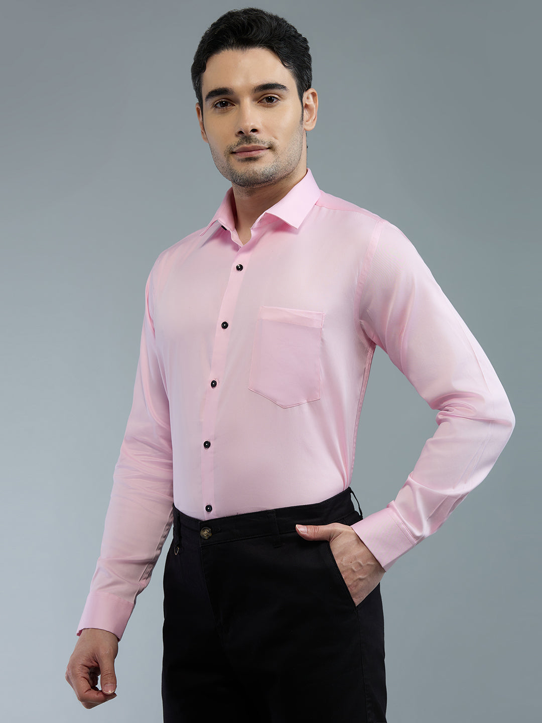 Baby Pink - Kompanion Men's Solid Shirt | Lycra